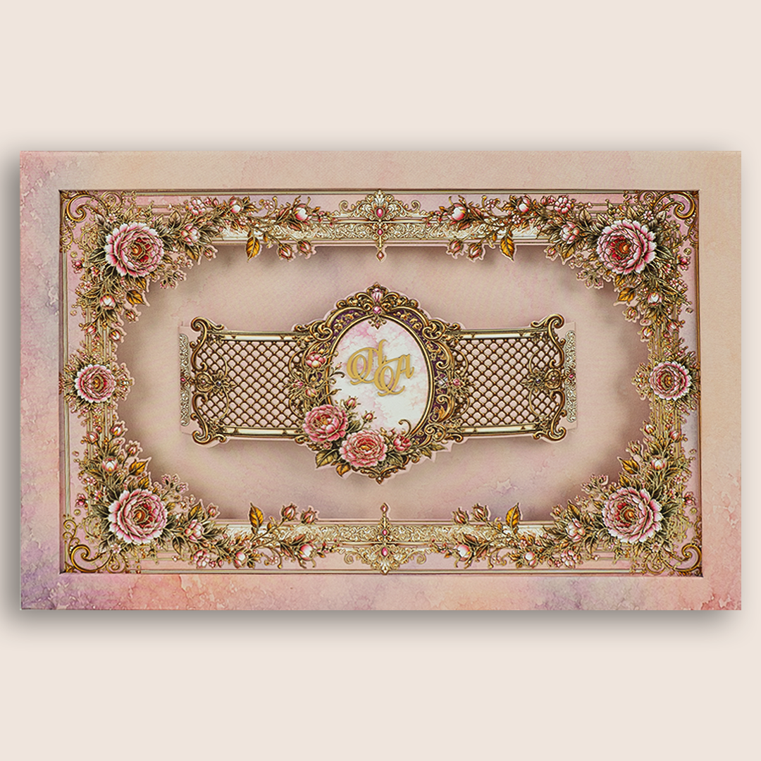 Pink Floral Laser Cut Padded Invitation Card - KPR026150