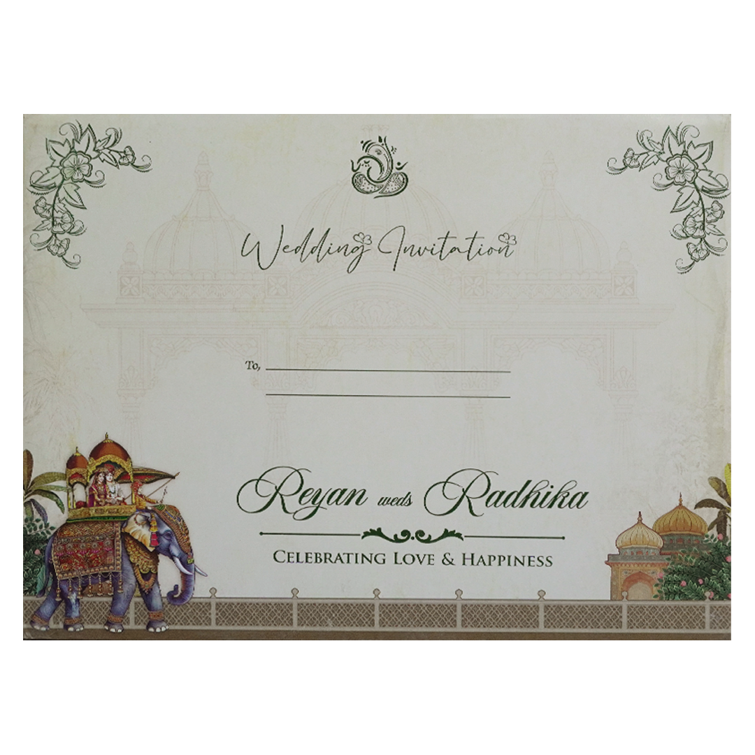 Blue Royal Elephant Padded Wedding Card - KSH73090