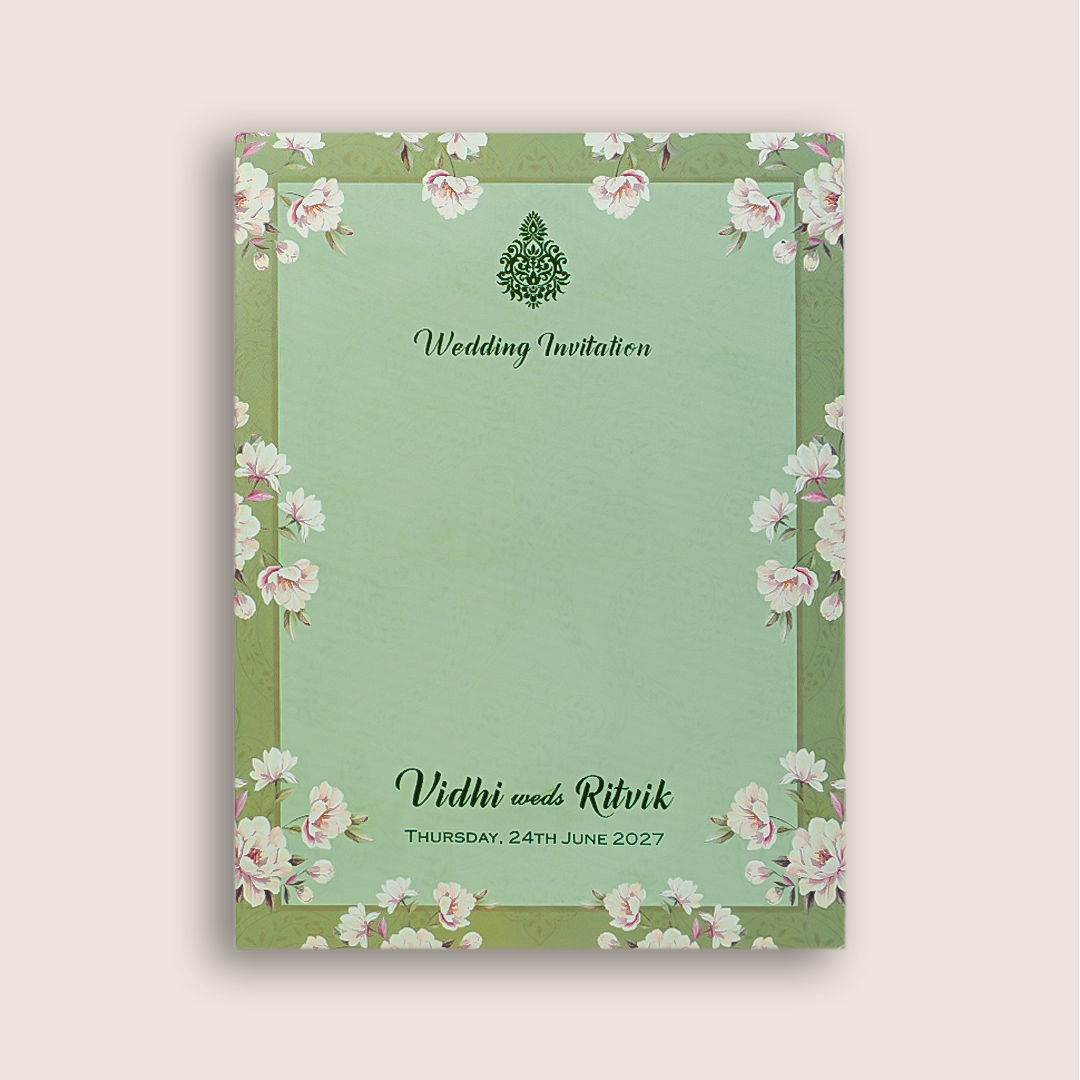 Pastel Green Laser Cut Floral wedding Card - KVN07830