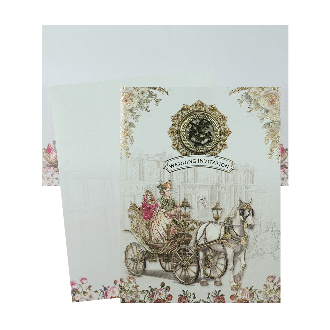 Grey Royal Carriage Wedding Card-KNKC4091