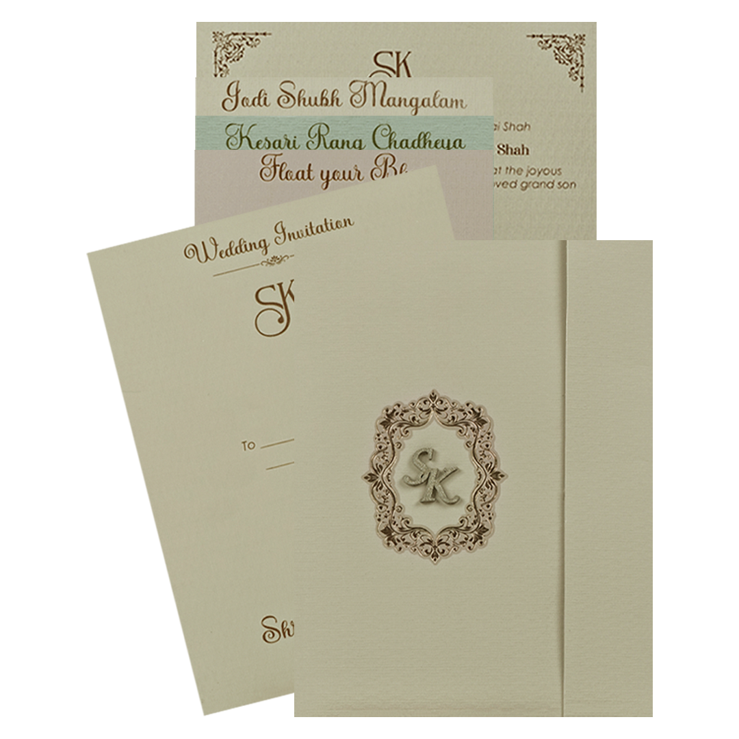 Grey Gold Frame Wedding Card-KSI64940