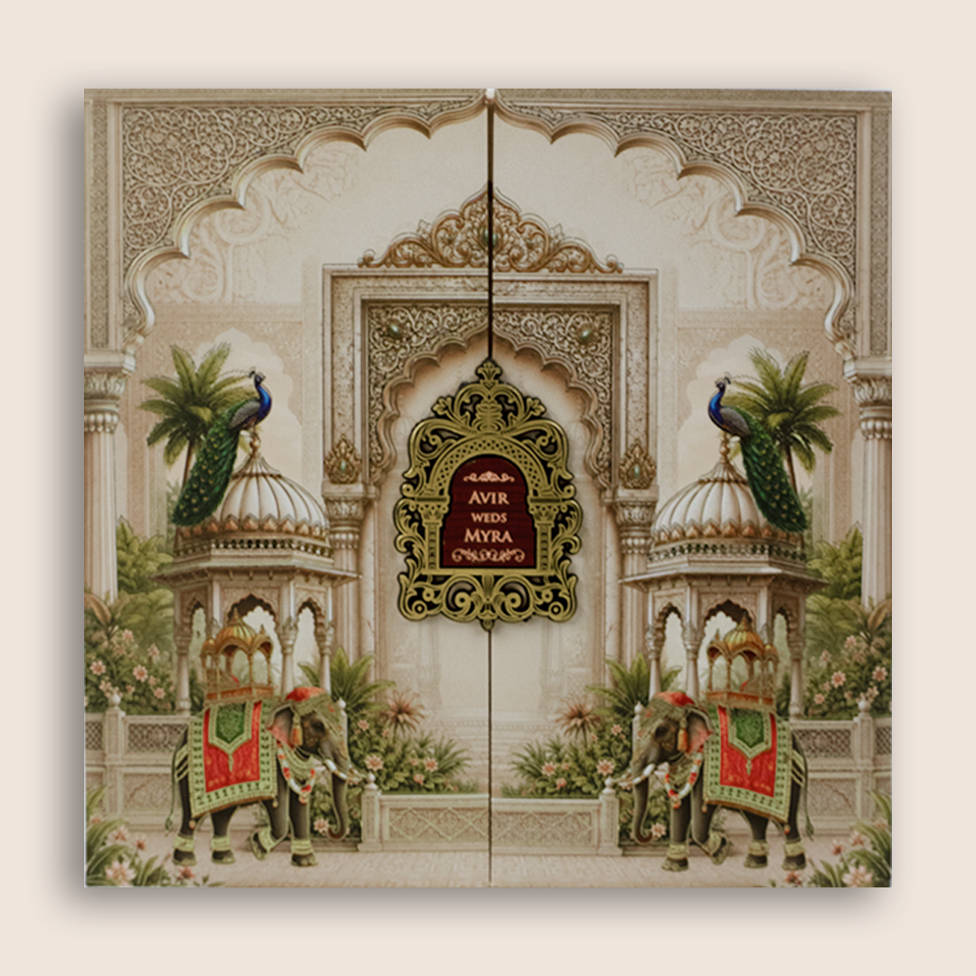 Peach Padded Door Style Wedding Invitation - KSH18650