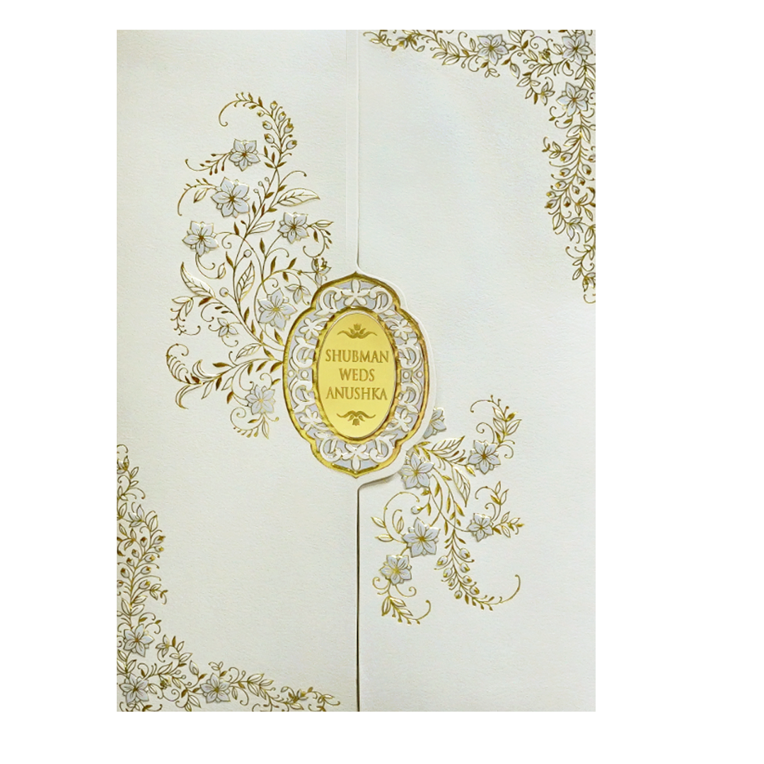 Royal White Embossed Door Style Wedding Invitation Card-KRB09111