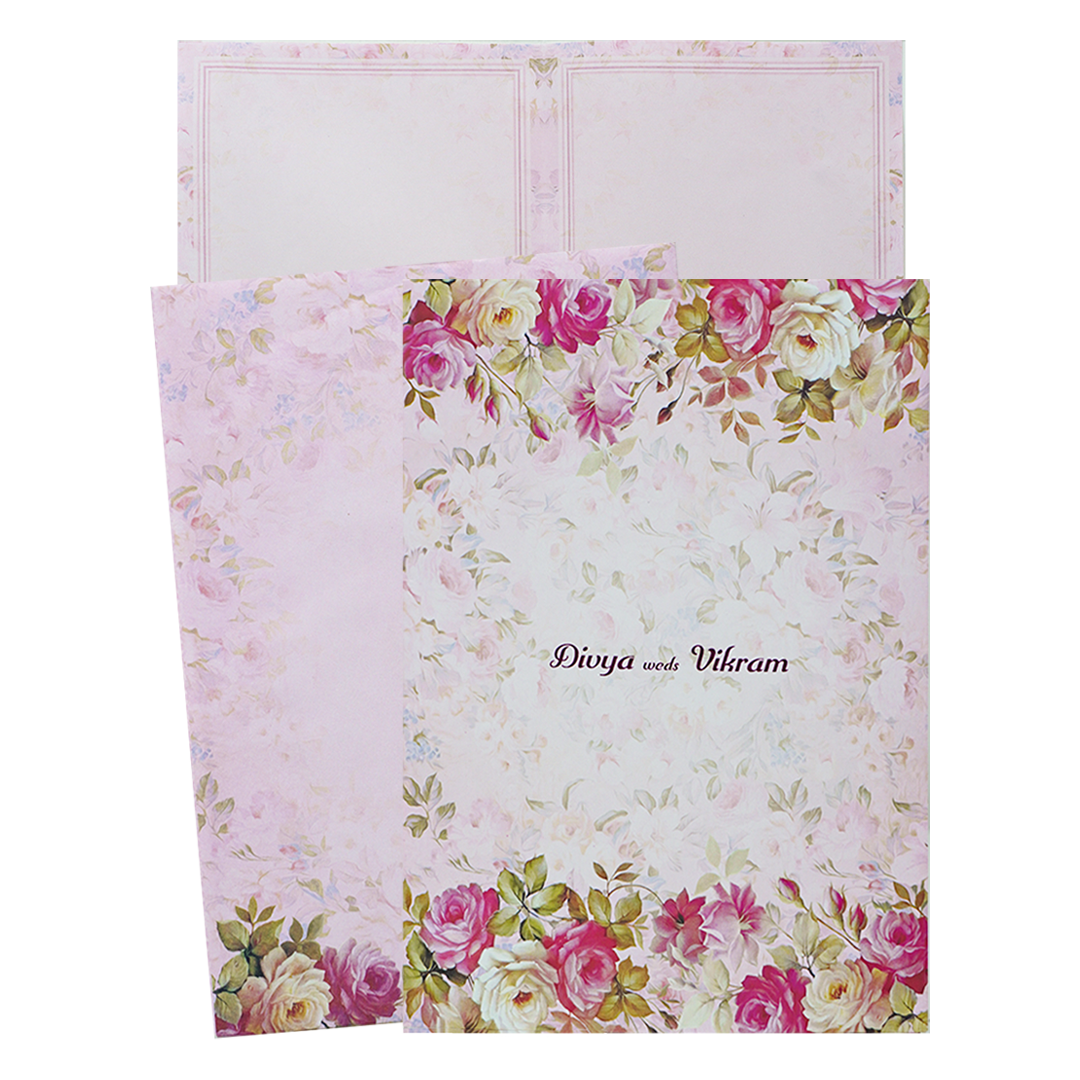 Light Pink Floral Paper Sheet Wedding Card-KNEP1608