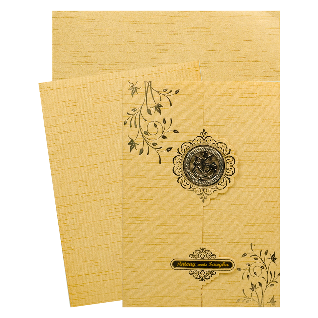 Gold Ganesha Motif Folder Wedding Card-KNT2701GL