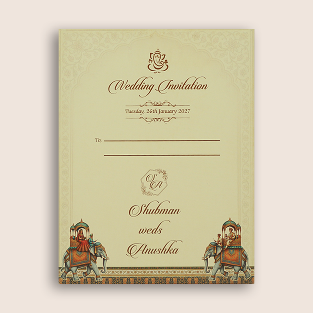 Beige Palace MDF Laser Cut Wedding Invitation Card - KRB10020
