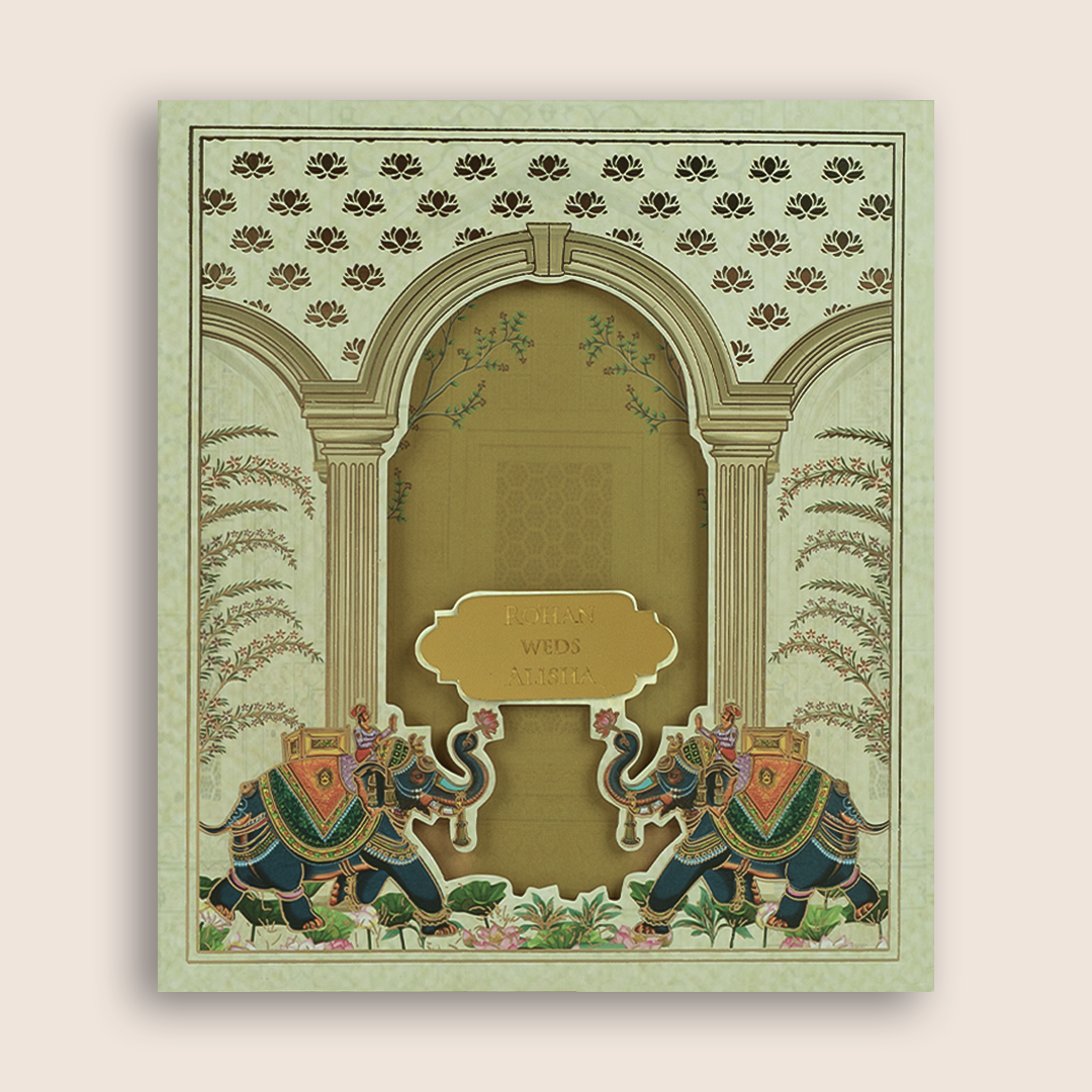 Cream Royal Elephant Arch Wedding Card - KFR16370