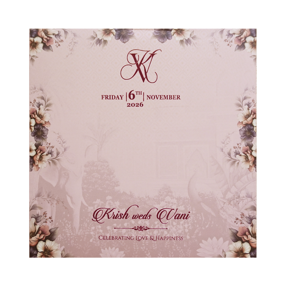 Pink Padded Floral Door Wedding Card - KVN07650