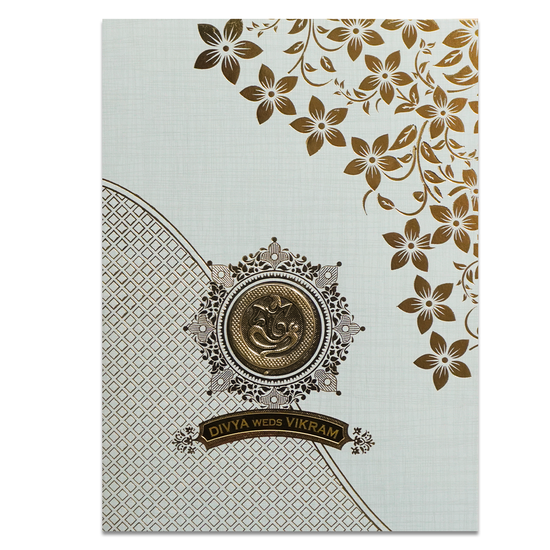 Grey Ganesha Floral Designer Wedding Card-KNK7082G