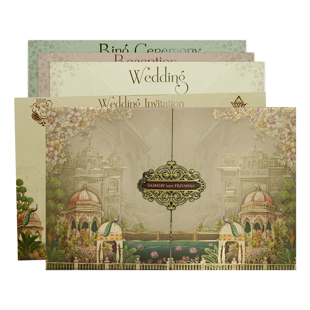 Grey Palace Floral Padded Wedding Card-KSH72180