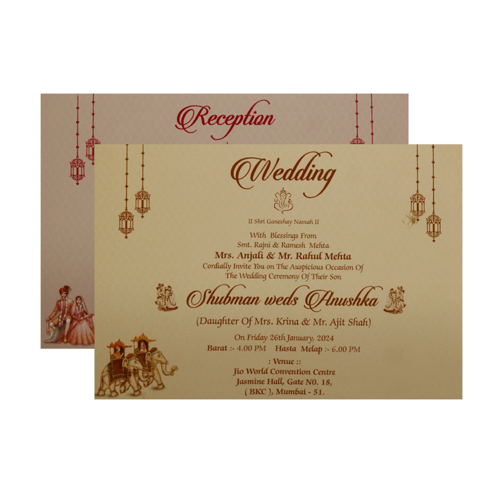 Cream Padded Wedding Invitation Card-King of Cards