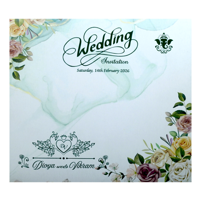 Pastel Green Floral Threefold Invitation Card-King of Cards