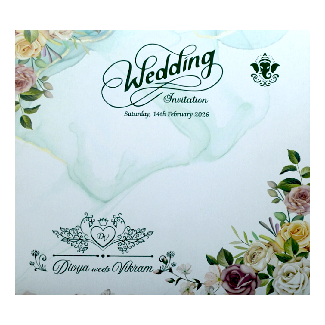 Pastel Green Floral Threefold Invitation Card-King of Cards