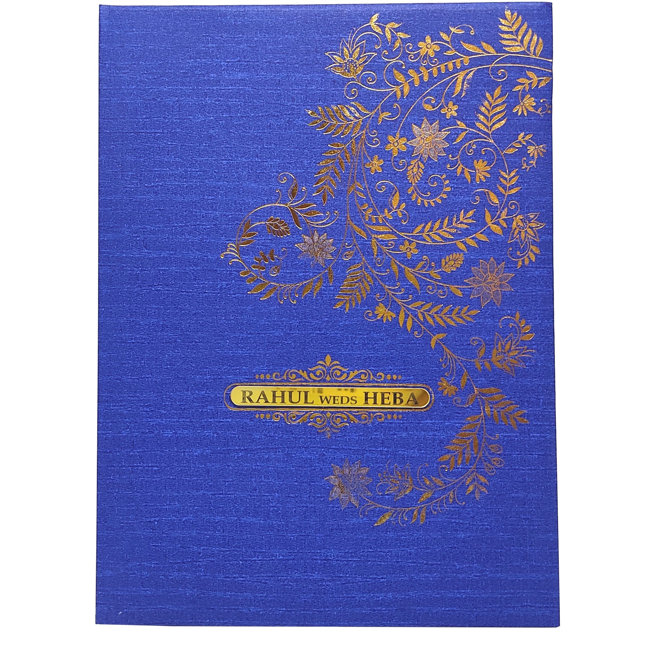 Blue Padding Floral Wedding Card In Gold Foiling Print-KNPC9519B-King of Cards