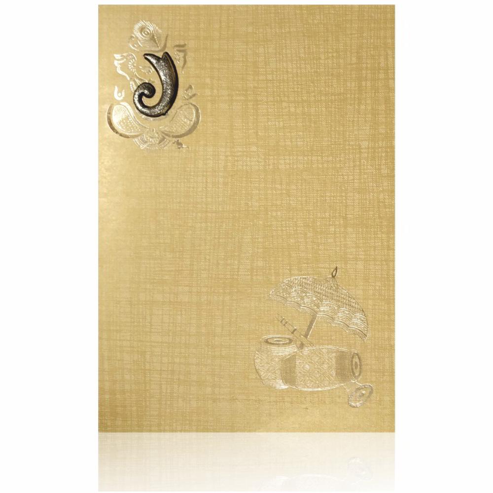 Brown Gold Paper Print Dhol Design Wedding Cards-KNCM808N