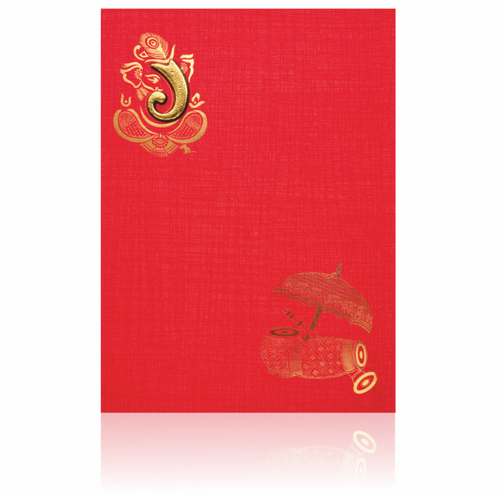Red Paper Print Fancy Dhol Design Wedding Card-KNCM808R-King of Cards