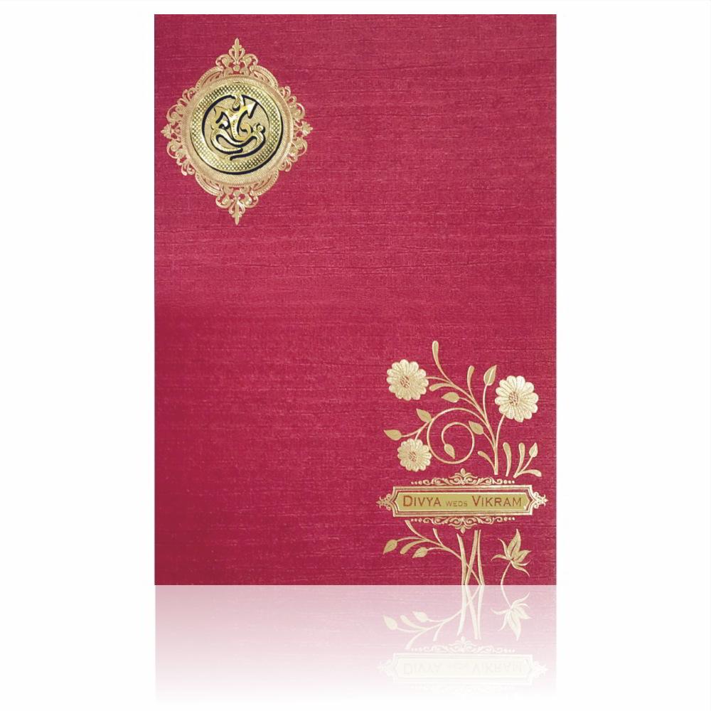 Red Metallic Floral Print And Ganesha With Gold Foiling-KNCM819W
