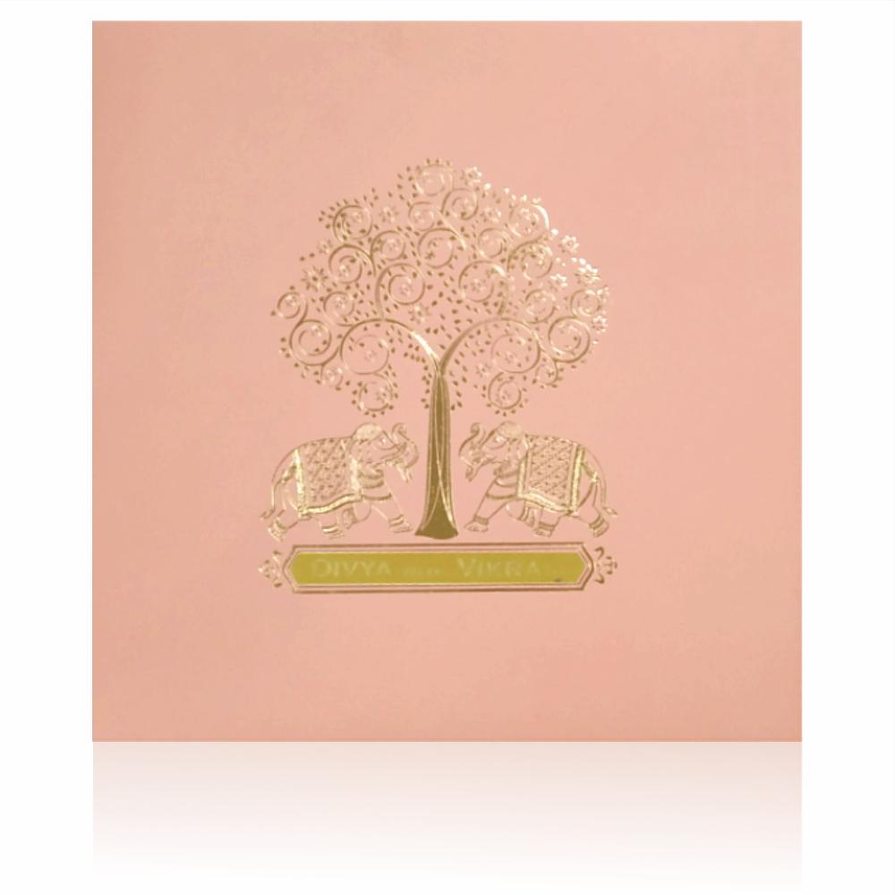 Pink Offset Elephant Gold Foiling Wedding Cards-KND8006P