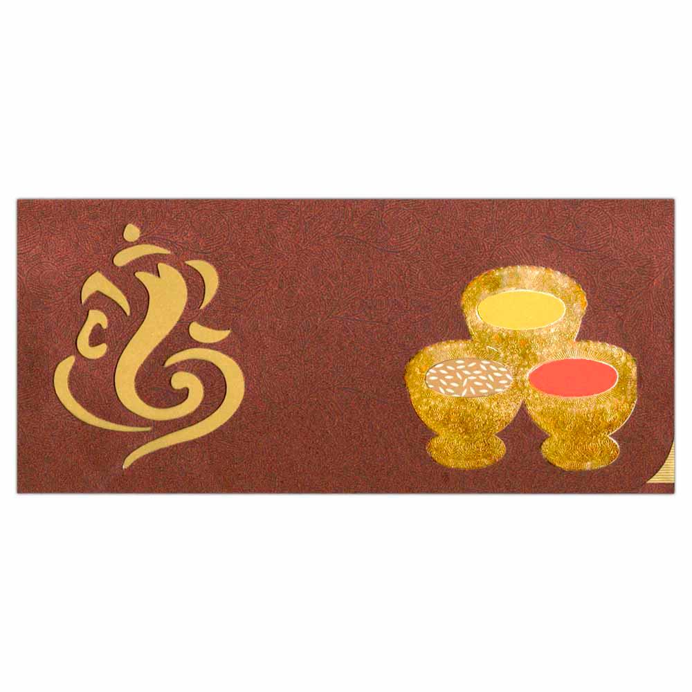 Maroon Die Cut Ganesha Invitation-KNK1302