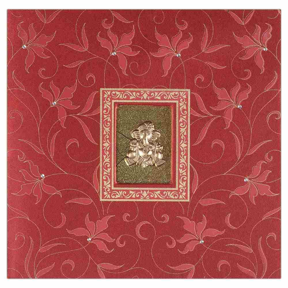 Invitation Card - Stunning Ganesha Card in Florals and Reds - KNK1765