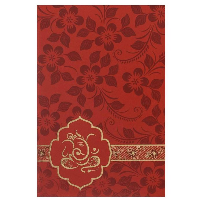 Invitation Card - Mesmerizing Red Floral Ganesha Wedding Card-KNK1914-King of Cards