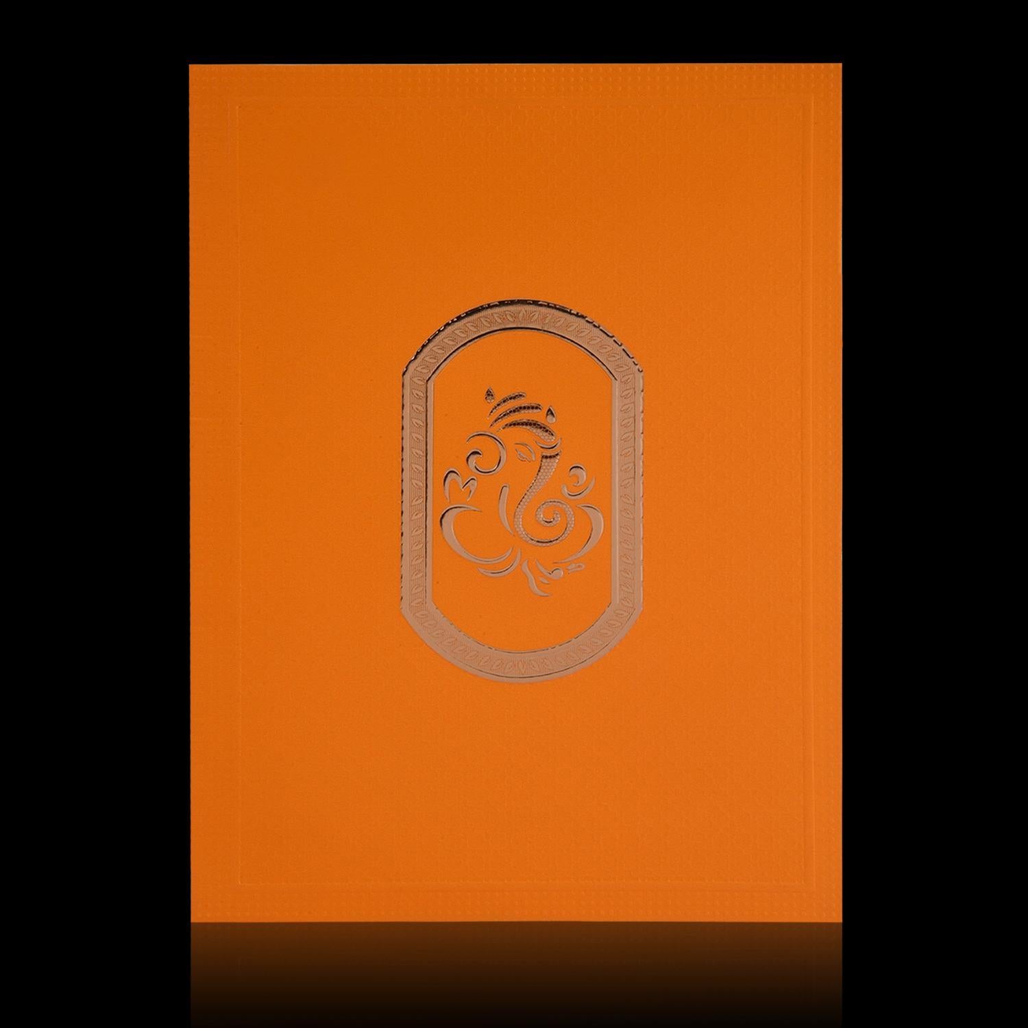 Classic Yellow Shading With Ganesha Theme Wedding Card - KNK2036