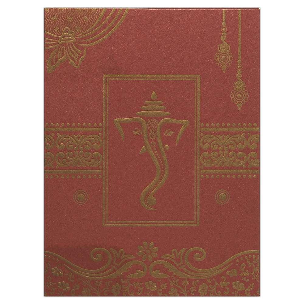 Invitation Card - Traditional Handmade Maroon Hindu Invitation Card- KNK2168