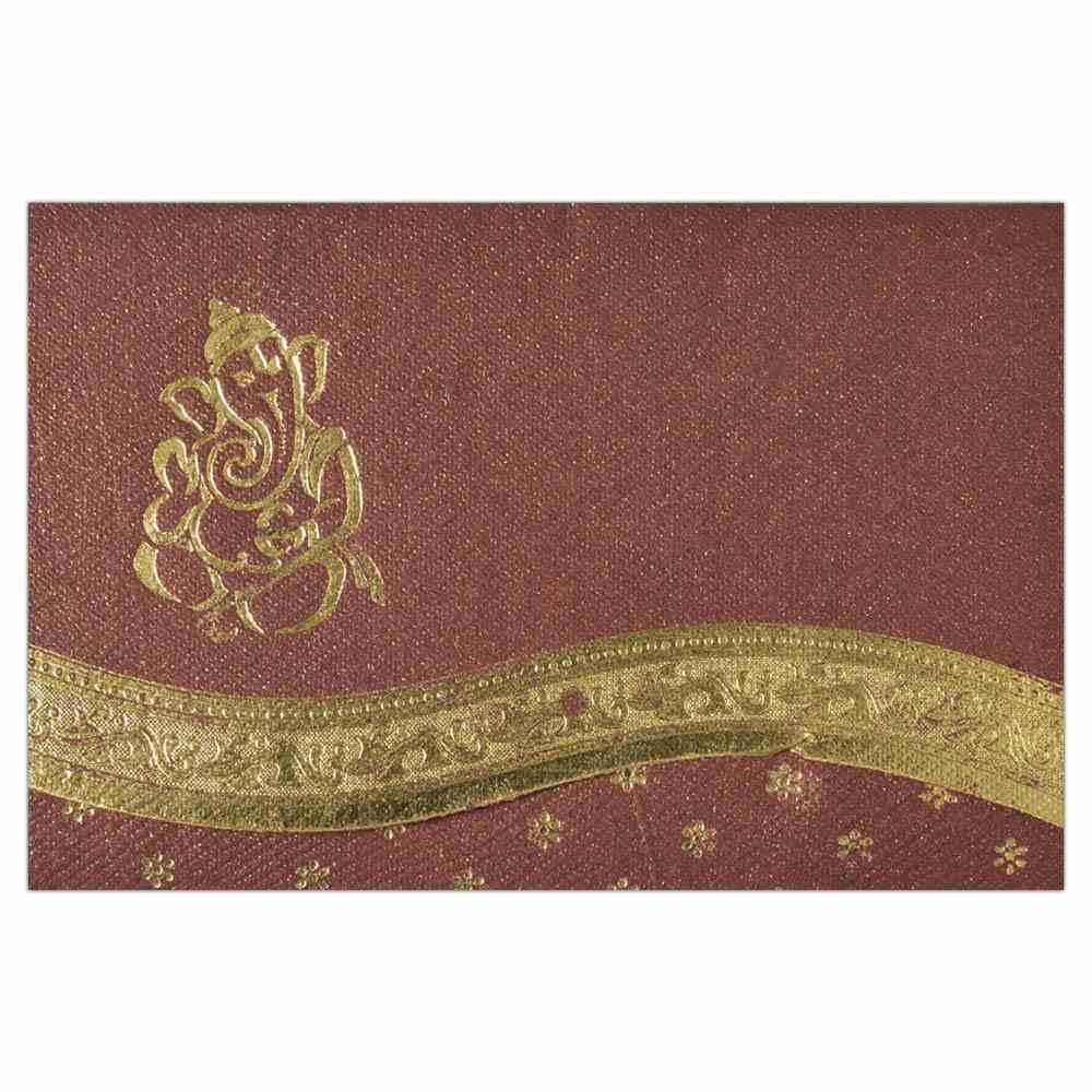 Invitation Card - Divine Creation Ganesha Card in Brown and Gold-KNK2250