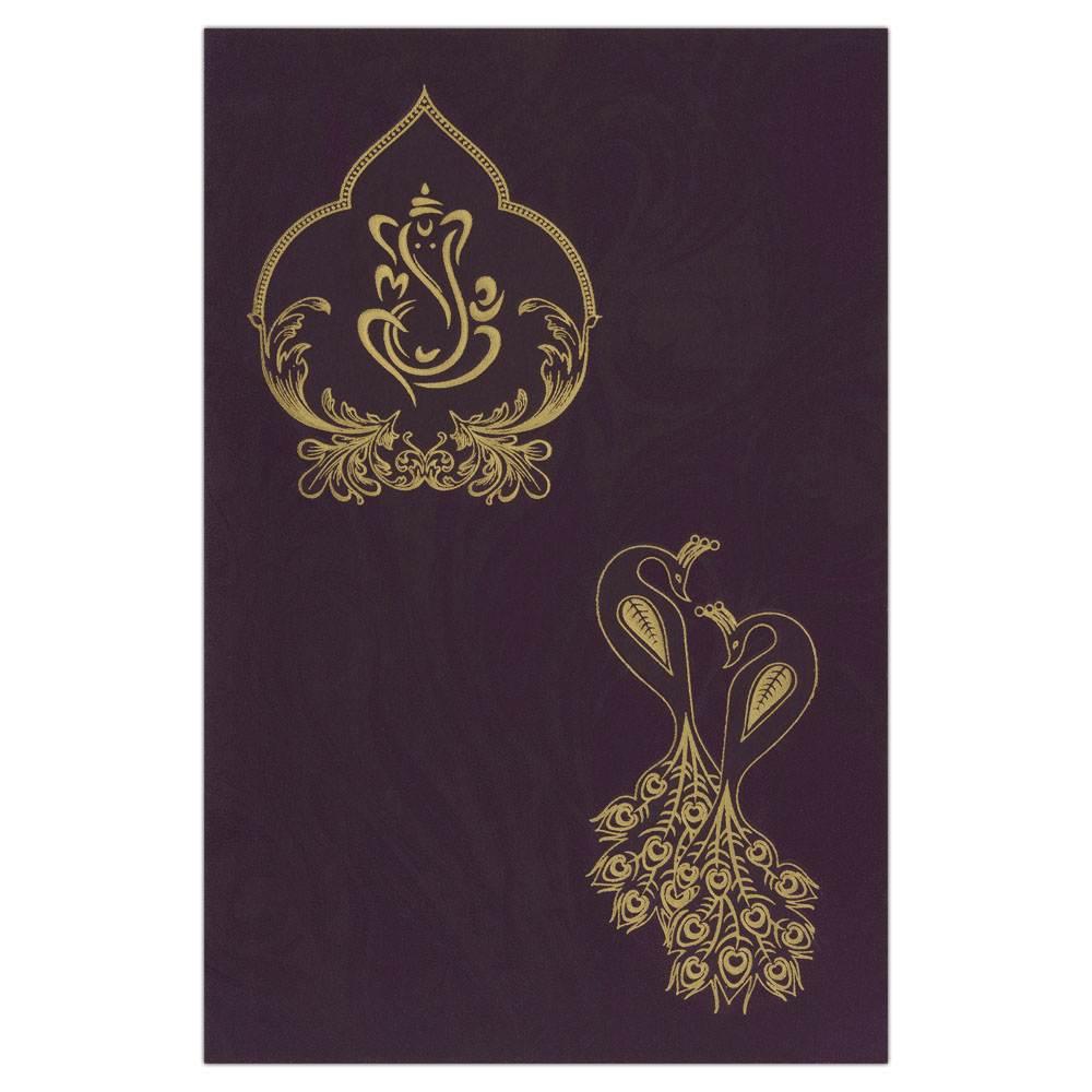 Invitation Card - Peacock and Ganesha themed gold and purple card-KNK2378