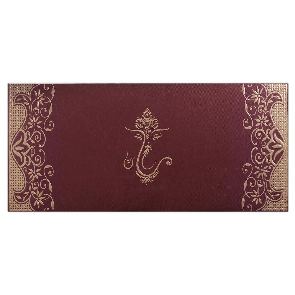 Brown Ganesha Invitation With Silver Design-KNK2551