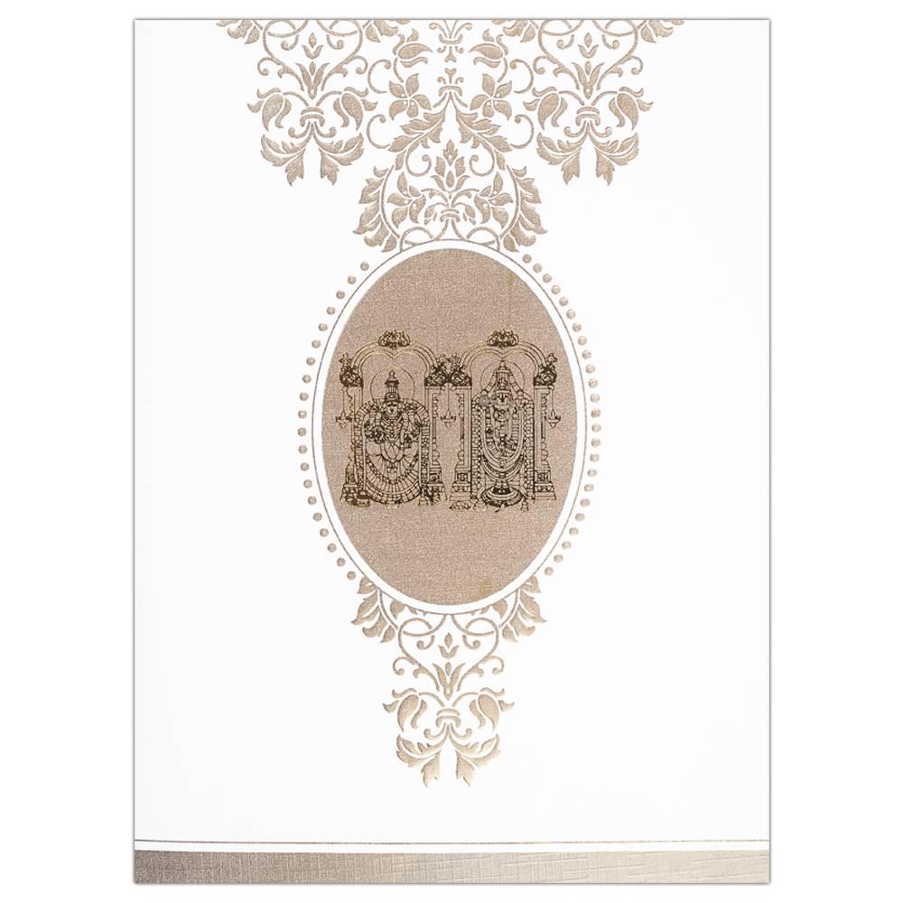 Invitation Card - Lord Balaji Card in White and Beige - KNK2834