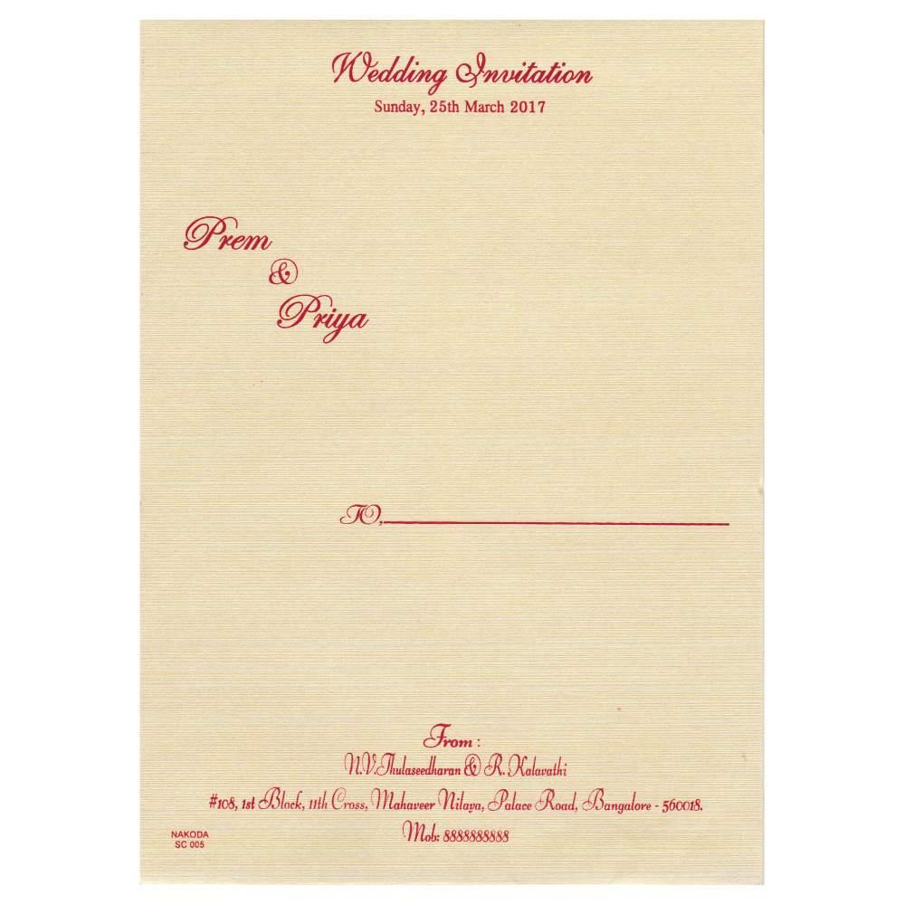 Red Single Sheet Cream Cover Invitation-KNK2844