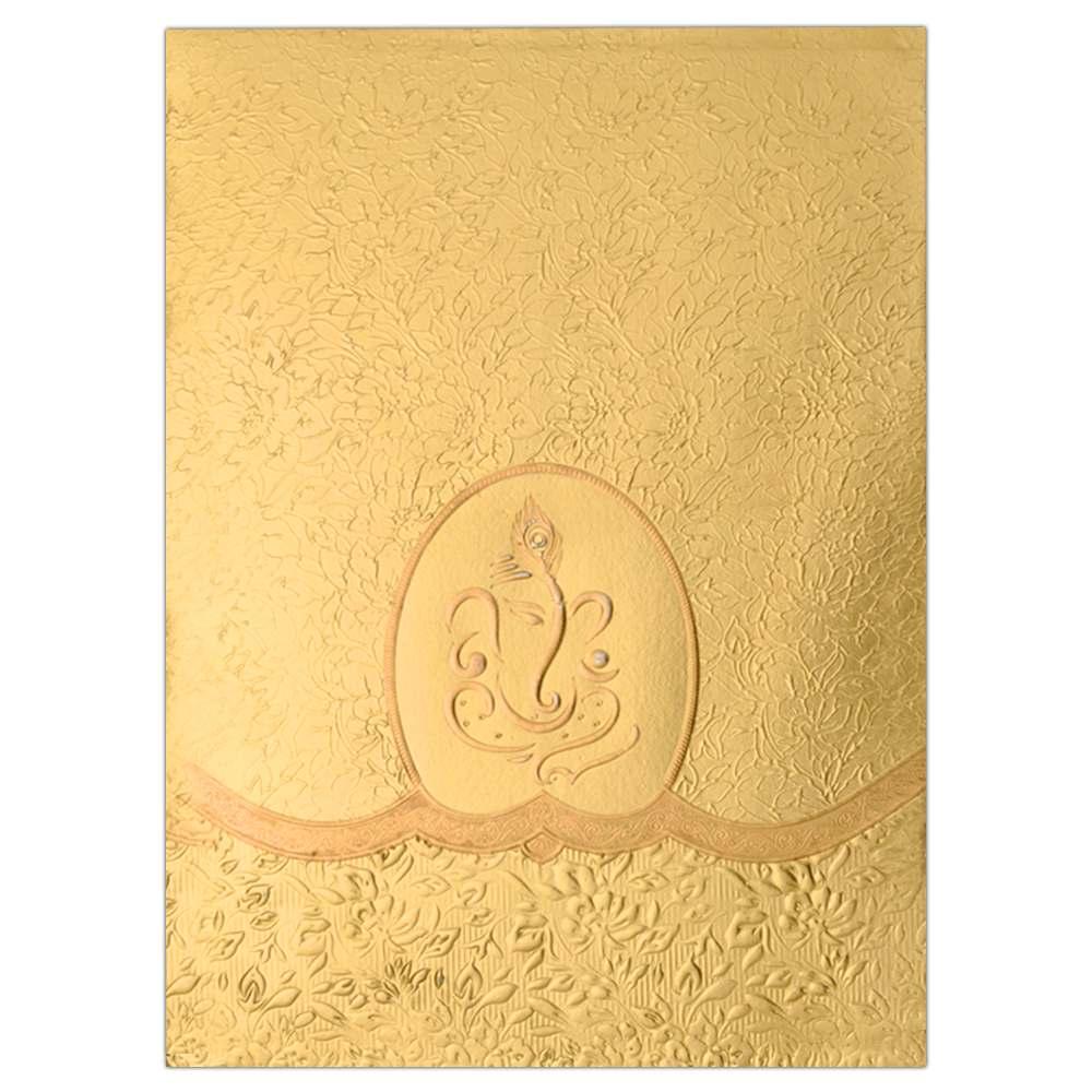 Eye-Catching Gold Shaded Ganesha Wedding Card - KNK2926