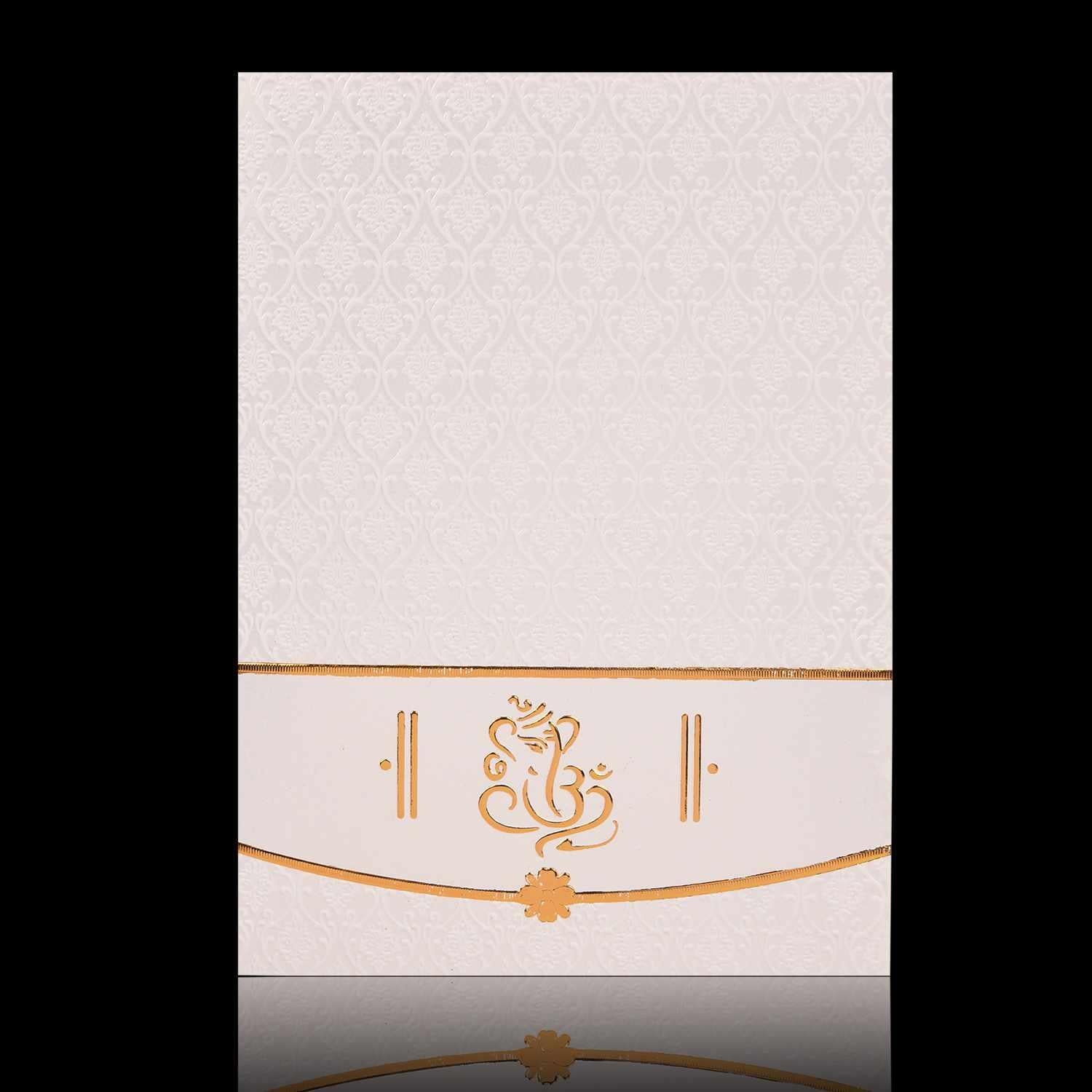 Pristine White Shading With Floral Theme Ganesha Wedding Card - KNK30330