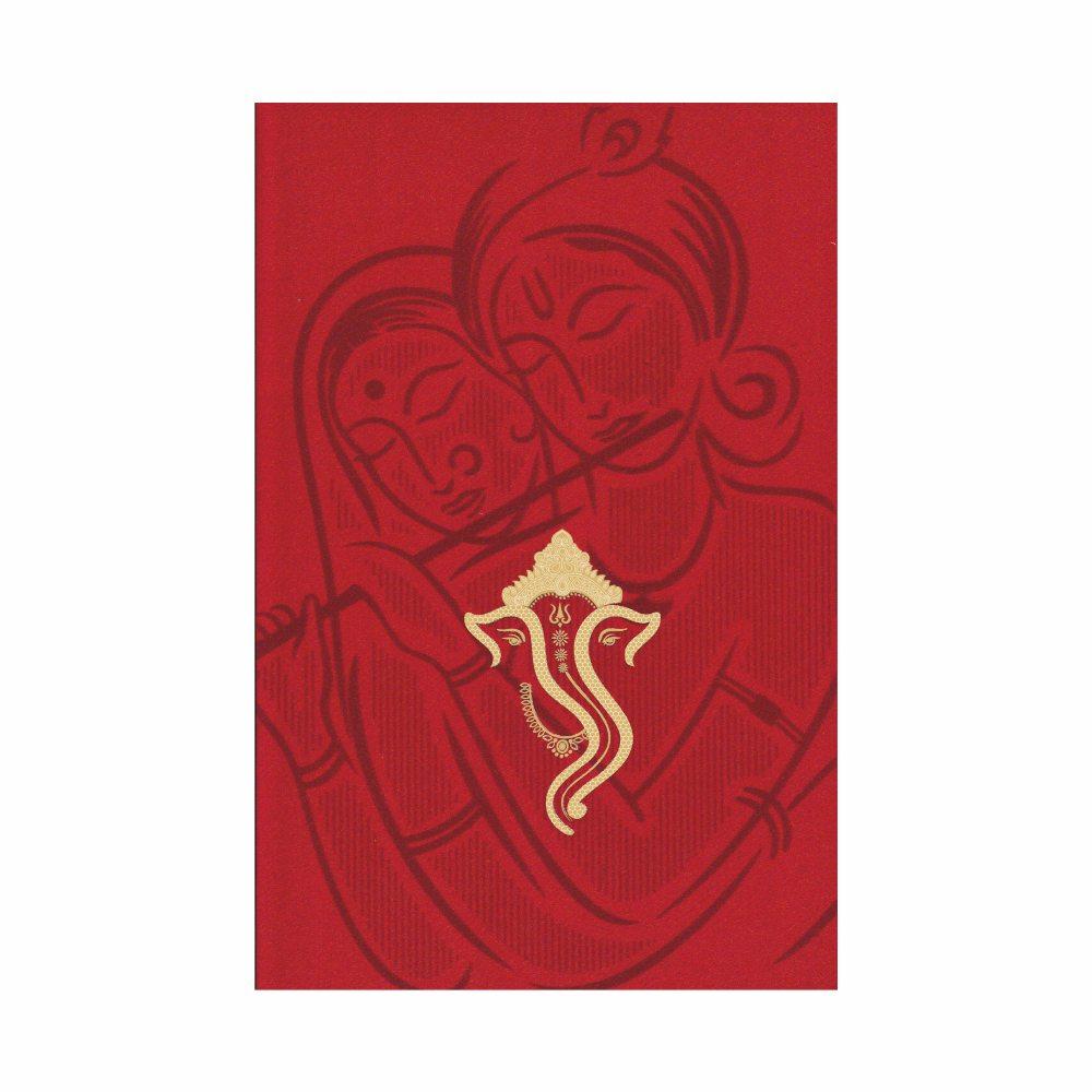 Satin Red Golden Ganesha Card - KNK3050