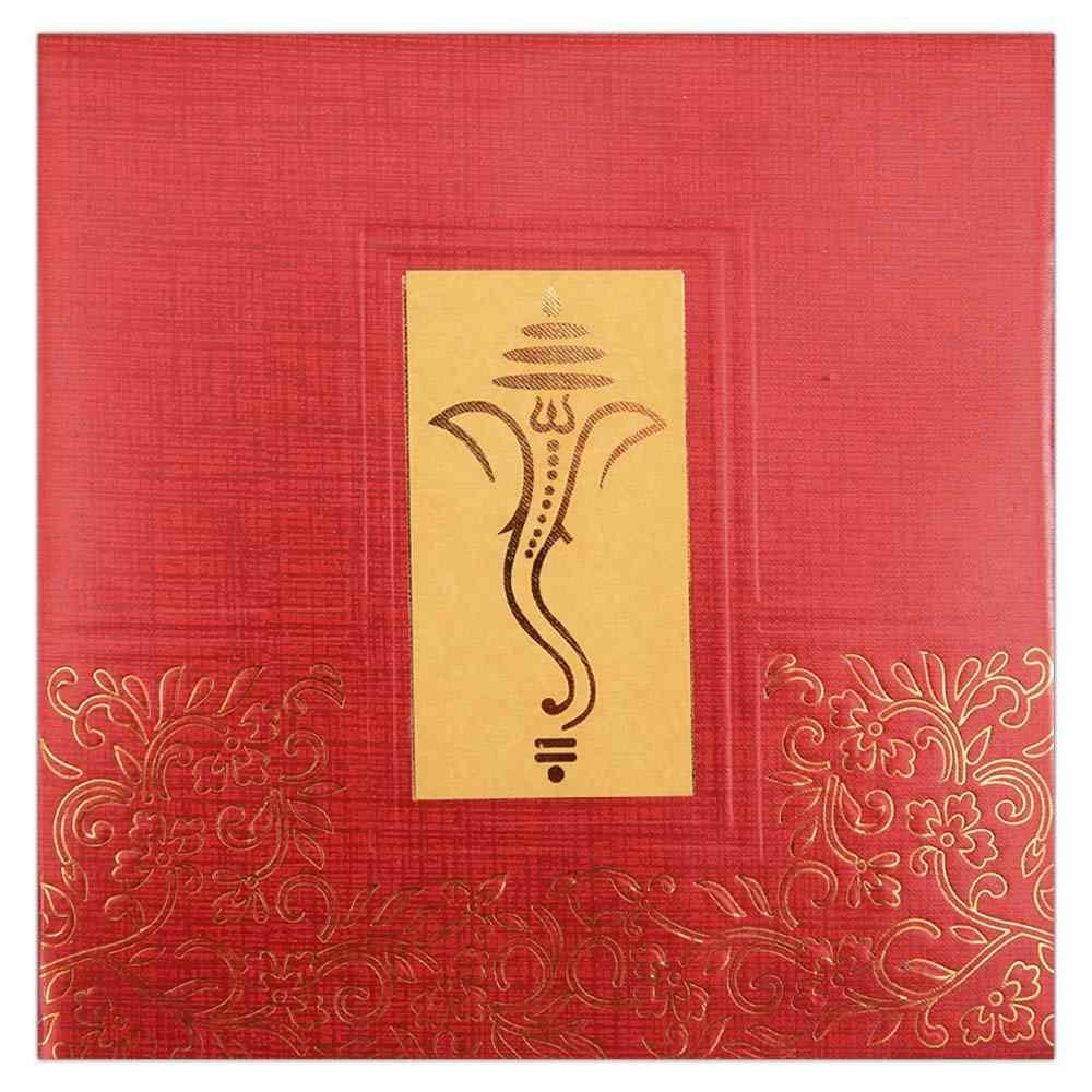 Invitation Card - Opulence defining Rich Red Ganesha card - KNK3056