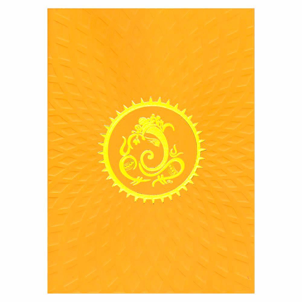 Lovely Yellow Shading With Ganesha Theme Wedding Card - KNK3257