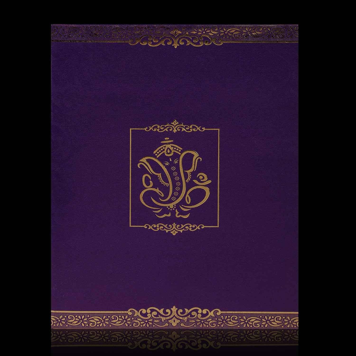 Endearing Violet Shading With Ganesha Theme Wedding Card - KNK3484