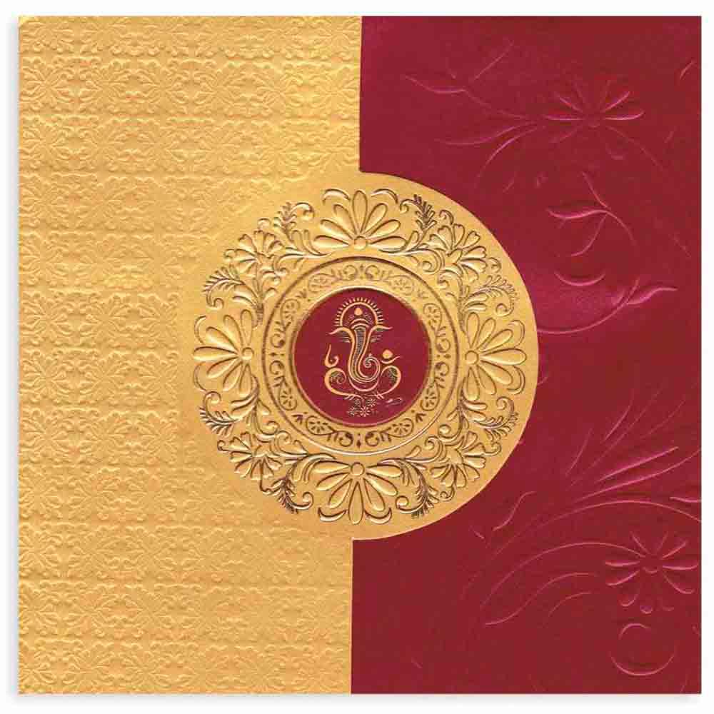 Unique Door Type maroon Shading Personal Wedding Card - KNK3817 - Small (Personal Card)