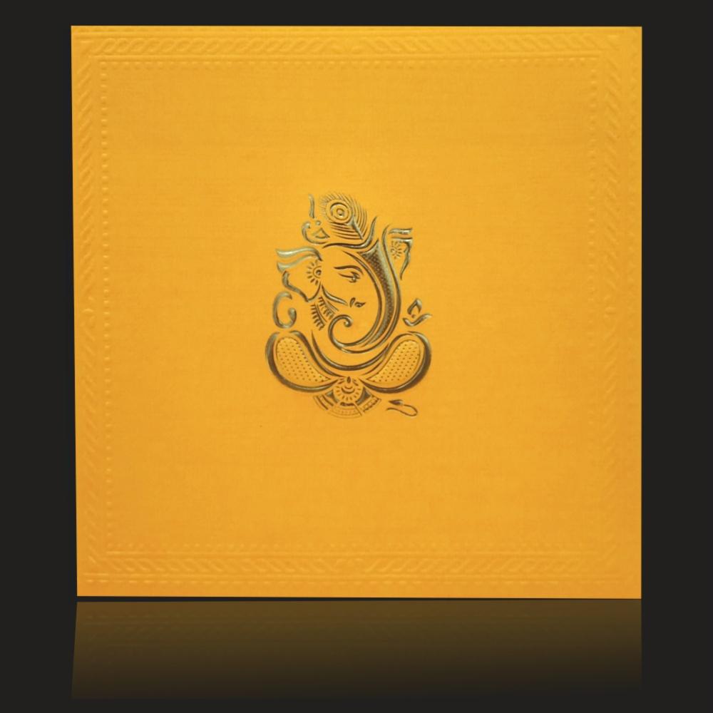 Dazzling Embossed Ganesha With Gold Shading Wedding Card