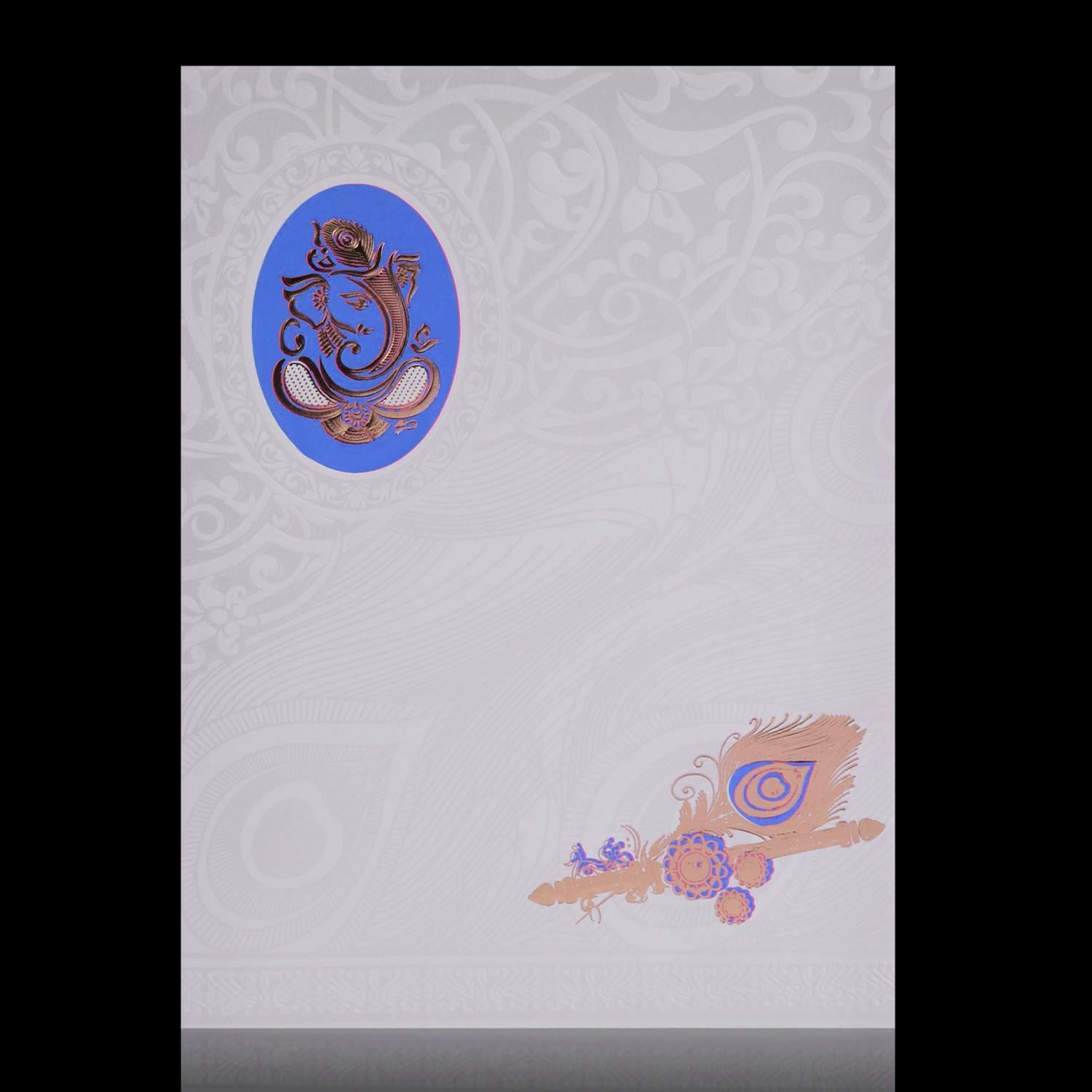 Gold Foiling Ganesha With Blue Background Wedding Card - KNK4359