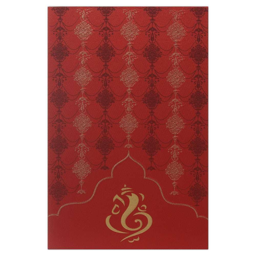 Invitation Card - Luxuriant Ganesha Card in Red and gold-KNK4446