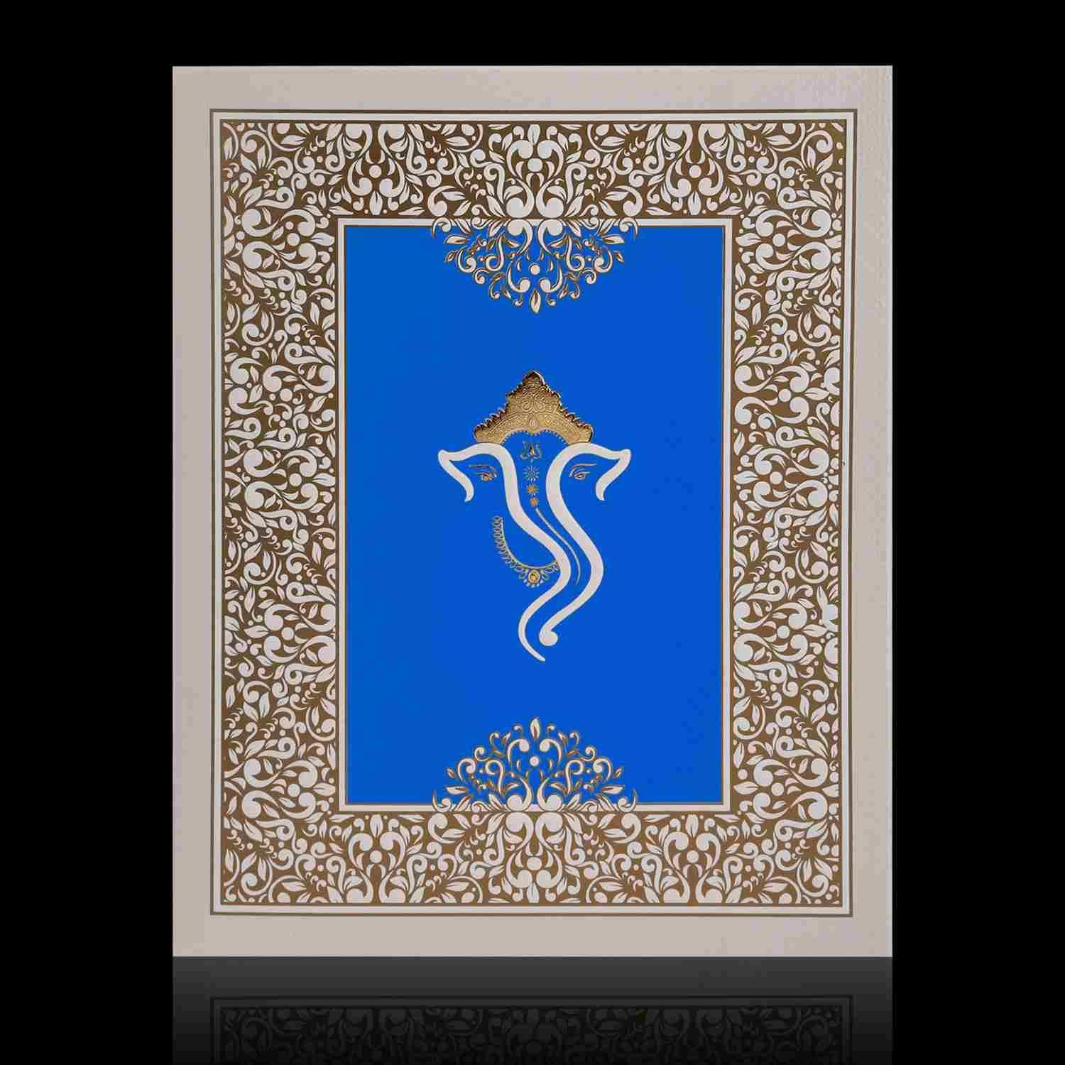 Beautiful Ganesha With Blue Shading Wedding Card - KNK4583