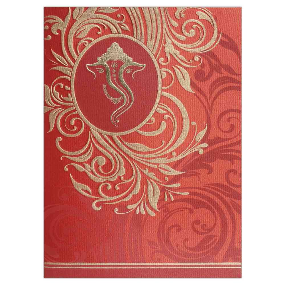 Invitation Card - Stunning Creation in Red and Gold with Hindu Ganesha Invitation Card-KNK4626