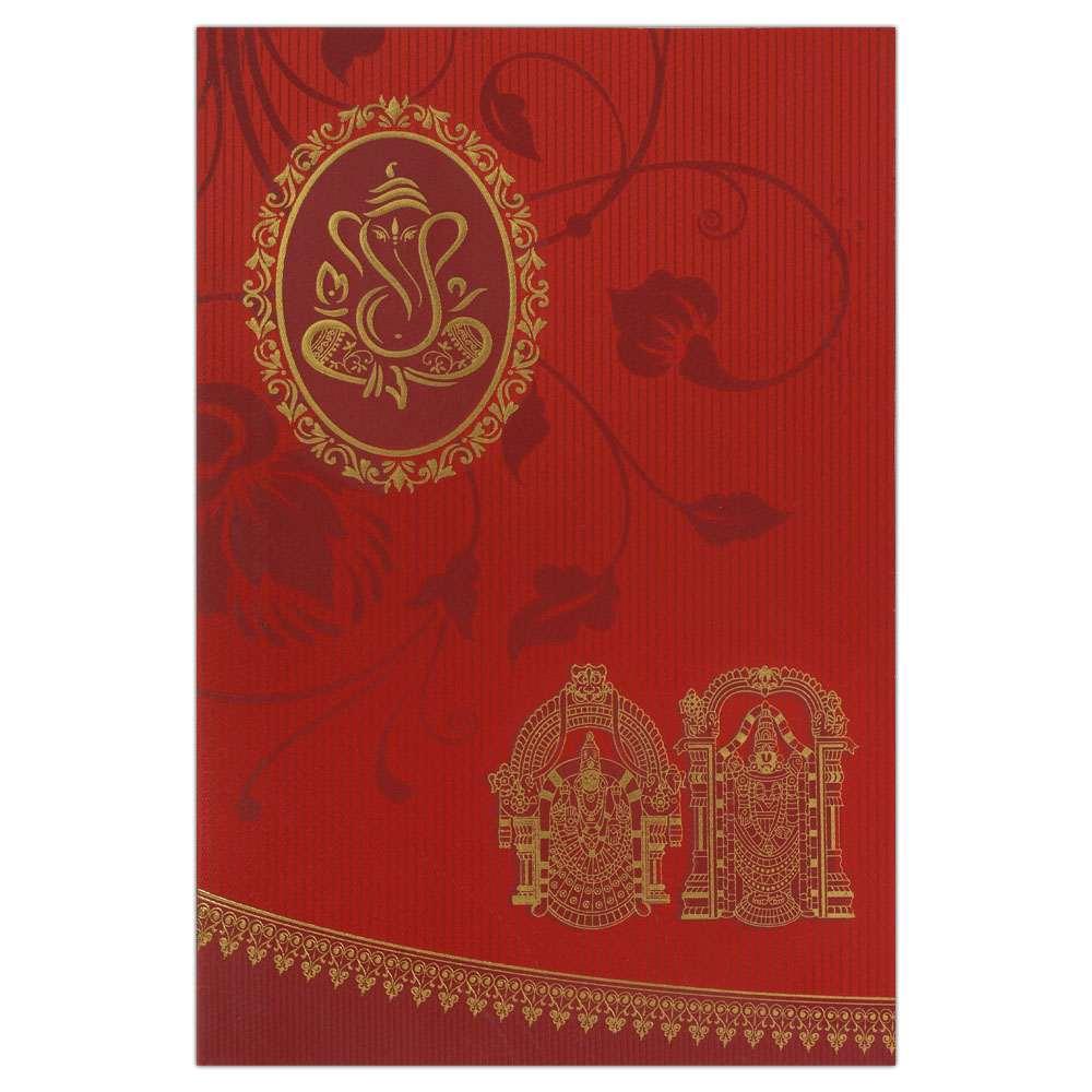 Invitation Card - Gorgeous Red Ganesha and Alamelu Balaji Invite in Satin Finish-KNK4740