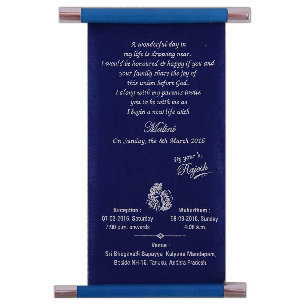 Blue Premium Velvet Scroll Invitation Card With Box In Small Size-KNK4965