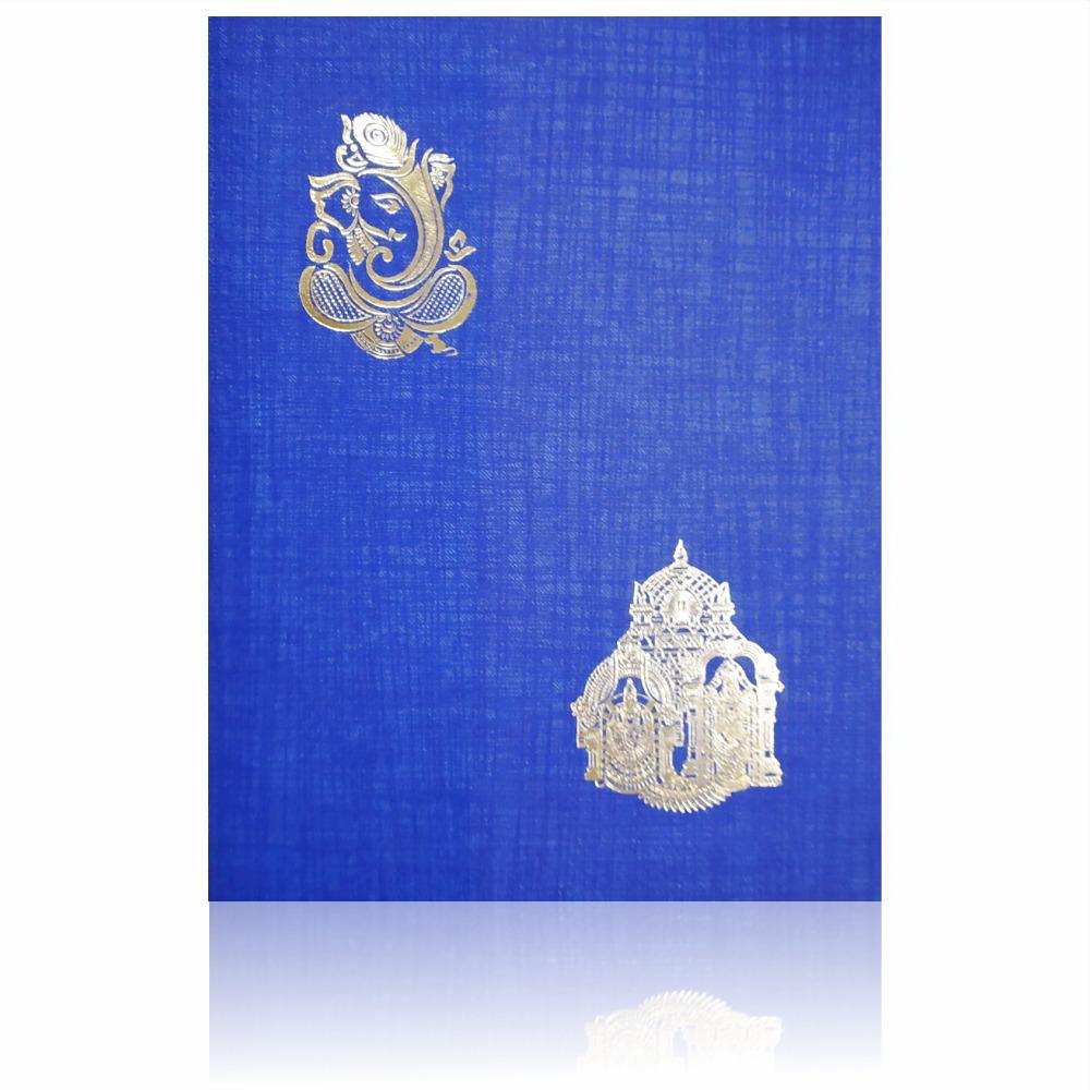 Alluring Blue Shading With Ganesha Theme Wedding Card-KNK50042