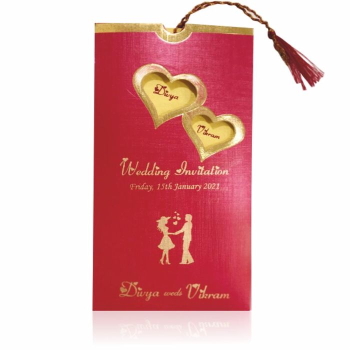 Red Vertical Personal Invite With Bride And Groom Names In Heart-KNKSP712-King of Cards