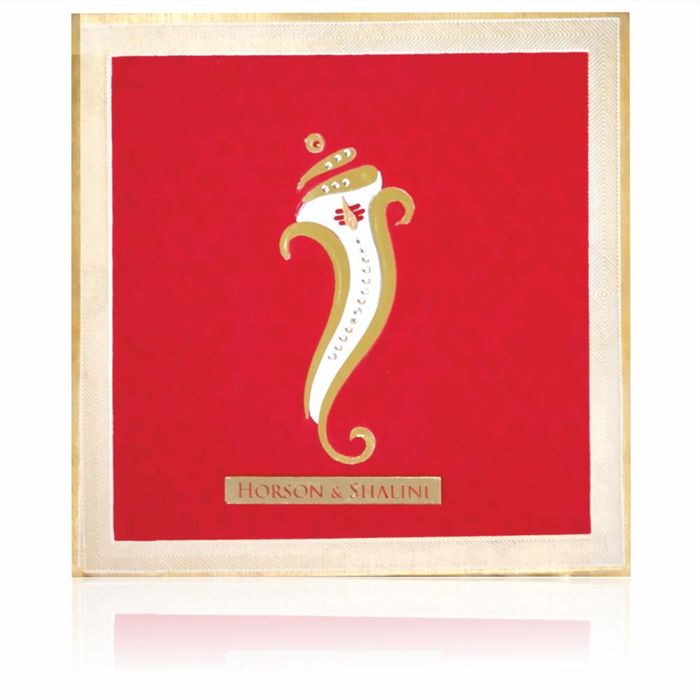 Royal Red Shading With Cut Ganesha Padded Wedding Card - KNKZ0676-King of Cards