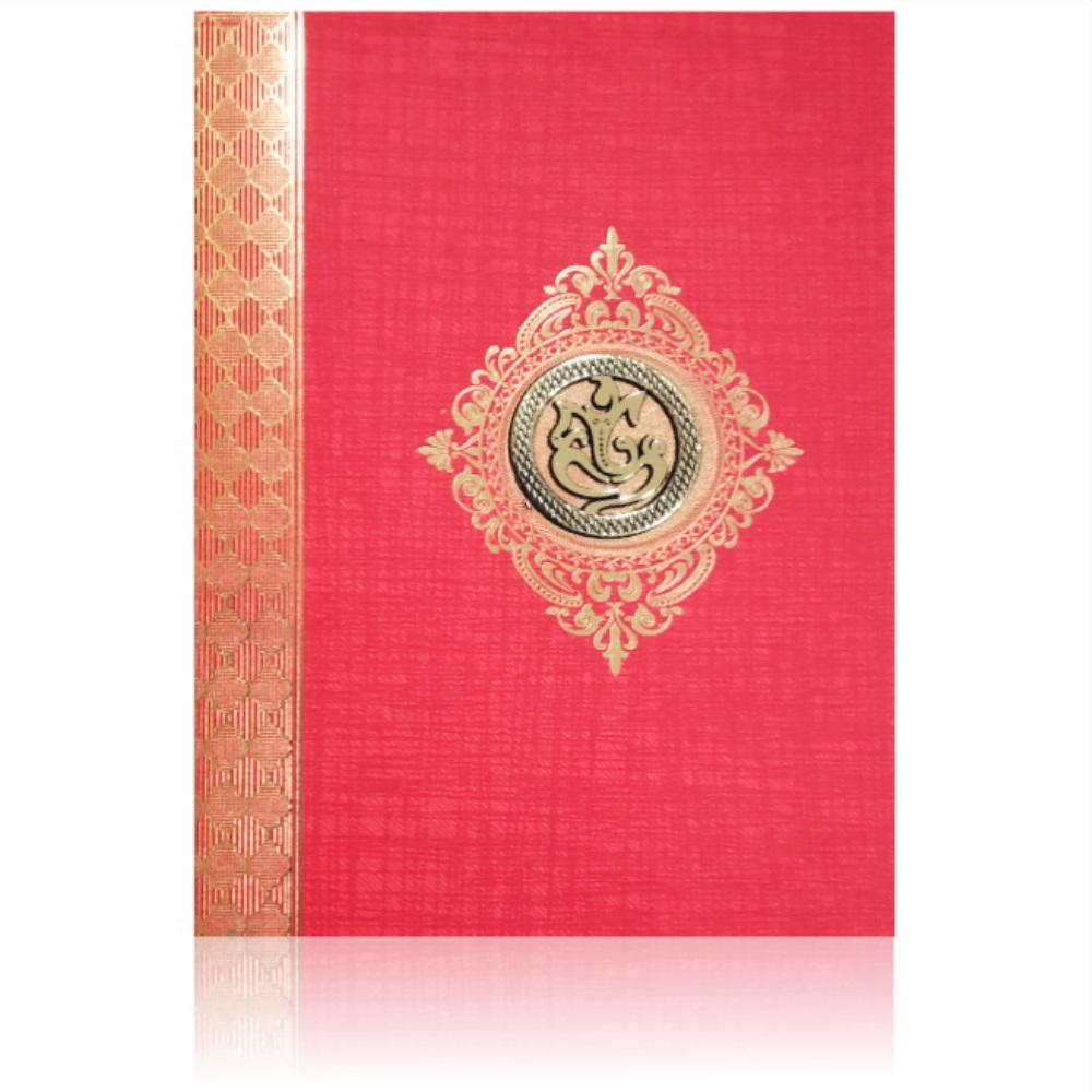 Red Prince Paper Gold Border Wedding Card-KNPM705R